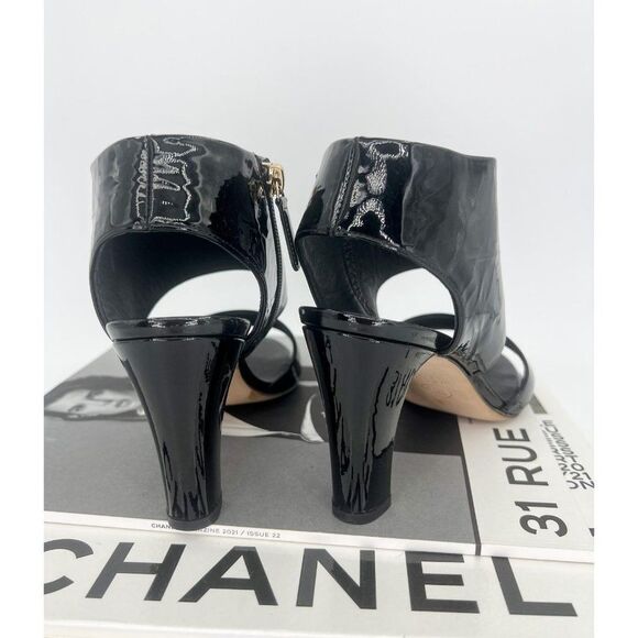 CHANEL Black Patent Leather CC Logo Open Toe Ankle Strap Sandals Size EU… - Picture 11 of 13